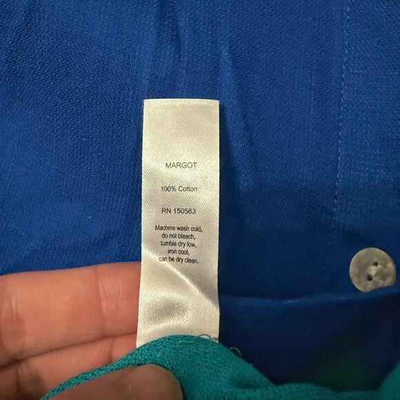 Hinson Wu Margot Long Sleeve Double Face Button Up Shirt Blue & Teal Medium - Picture 5 of 11